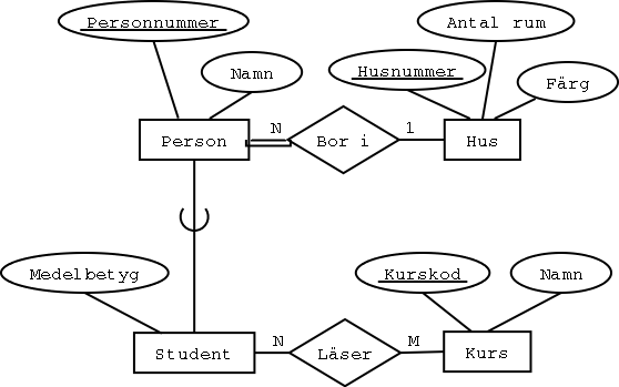 Ett EER-diagram med enkelt arv